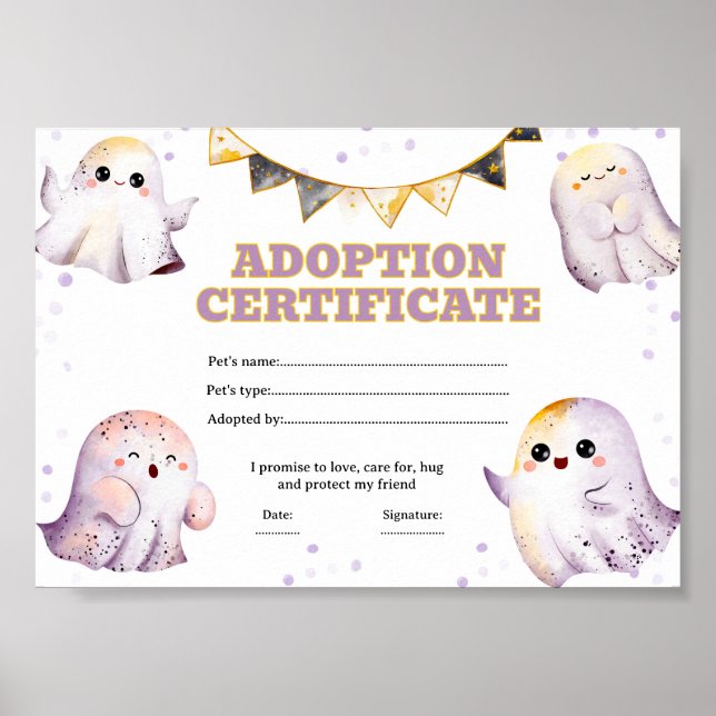 Póster certificado de adopción de un fantasma de Hallowee (Frente)