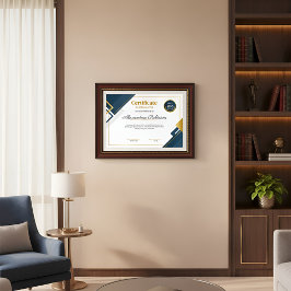 Póster Certificado de Agradecimiento Azul y Dorado Modern