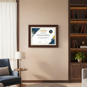 Póster Certificado de Agradecimiento Azul y Dorado Modern