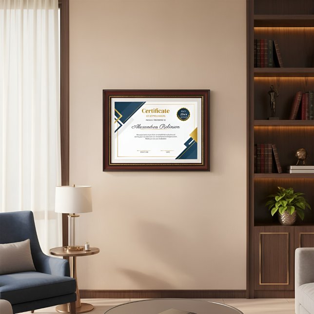 Póster Certificado de Agradecimiento Azul y Dorado Modern (Subido por el creador)
