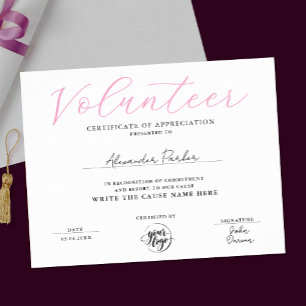 Póster Certificado de Agradecimiento para Voluntarios Ros