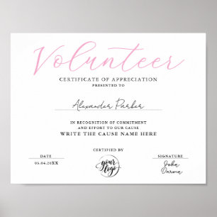Póster Certificado de Agradecimiento para Voluntarios Ros