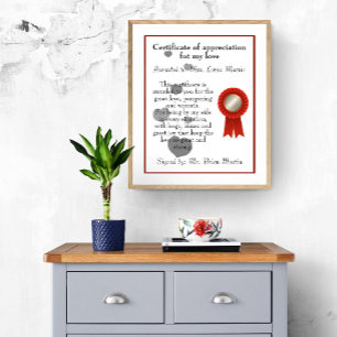Póster Certificado de Aniversario de Apreciación por Amor
