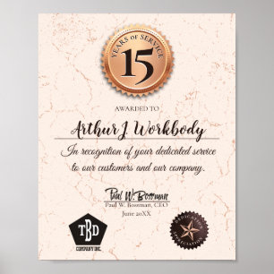 Póster Certificado de aniversario de empleado de oro de p