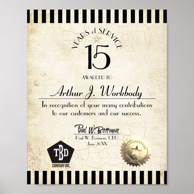 Póster Certificado de aniversario del empleado de oro de  (Frente)