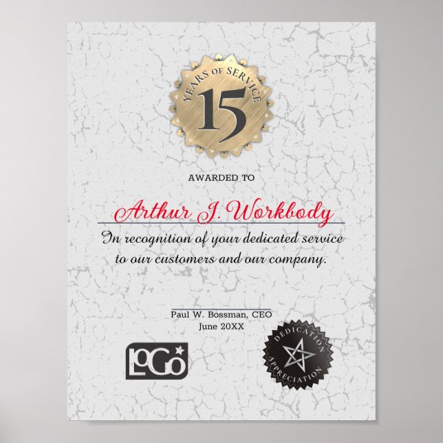 Póster Certificado de aniversario del empleado de oro de  (Frente)