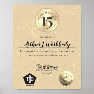 Póster Certificado de aniversario del empleado de oro de