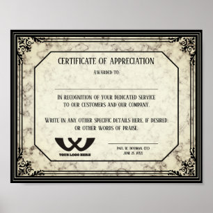 Póster Certificado de apreciación de la indemnización de 