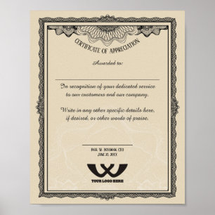 Póster Certificado de apreciación de la indemnización de