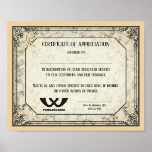 Póster Certificado de apreciación de la indemnización de 