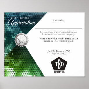 Póster Certificado de apreciación de la indemnización de
