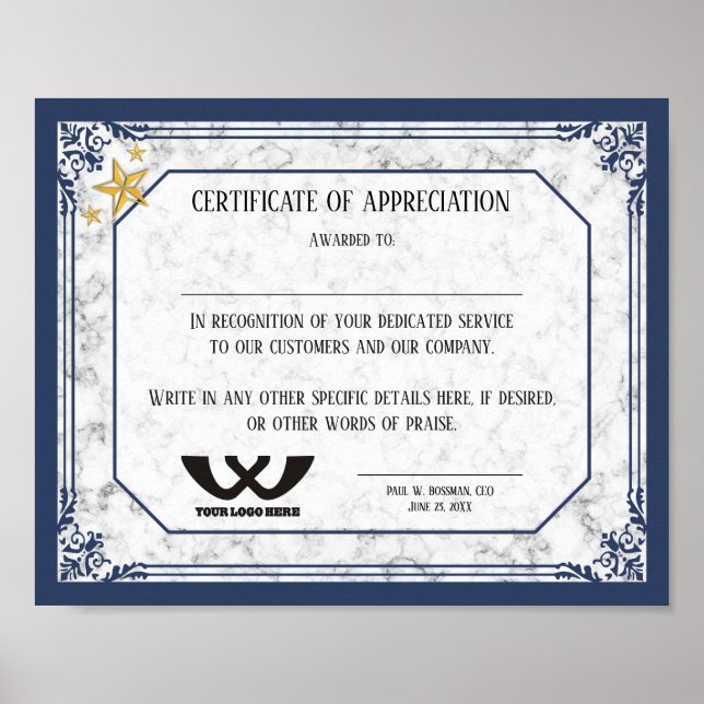 Póster Certificado de apreciación de la indemnización de  (Frente)