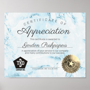 Póster Certificado de apreciación de los empleados volunt