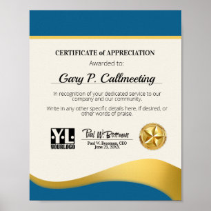 Póster Certificado de apreciación de puestos de empleados