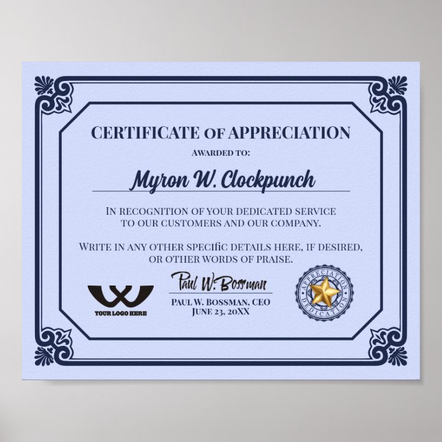 Póster Certificado de apreciación de puestos de voluntari (Frente)