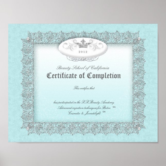 Póster Certificado de Belleza Diploma de Finalización Azu (Frente)