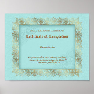 Póster Certificado de Belleza Diploma de Finalización de 