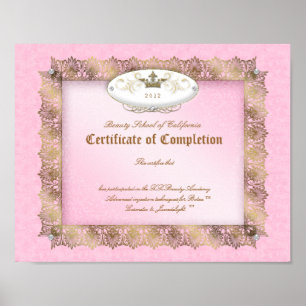 Póster Certificado de Belleza Diploma de Oro Rosa