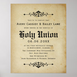 Póster Certificado de Boda antiguo "Matrimonio sagrado"