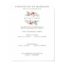 Certificado de boda con flor rosa