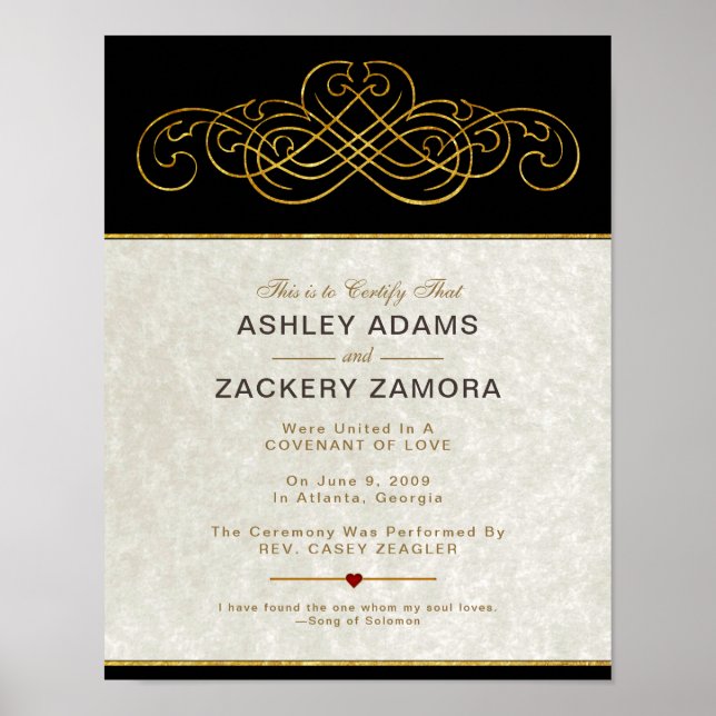 Póster Certificado de Boda contemporáneo de Victoria Orna (Frente)