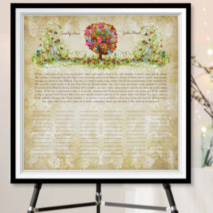 Póster Certificado de Boda Cuáquero con Estampa de Flor d