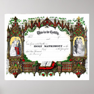 Póster Certificado de boda de 1877