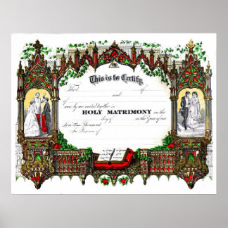 Póster Certificado de boda de 1877