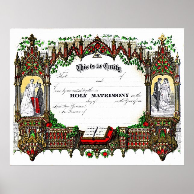 Póster Certificado de boda de 1877 (Frente)
