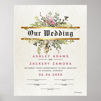 Póster Certificado de Boda de Banner Commitente Floral