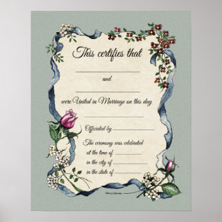 Póster Certificado de Boda de borde de cinta floral