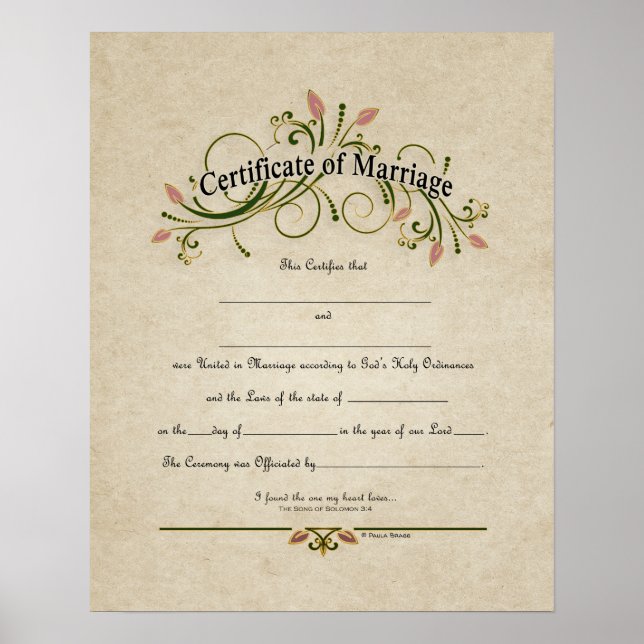 Póster Certificado de Boda de "Certificado de Matrimonio" (Frente)