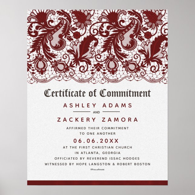 Póster Certificado de Boda de la ceremonia de compromiso (Frente)