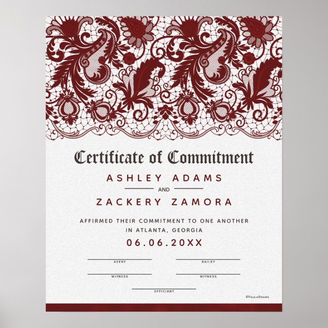 Póster Certificado de Boda de la ceremonia de compromiso (Frente)