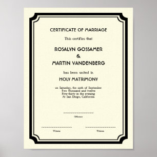 Póster Certificado de boda de mantenimiento de cuadro de