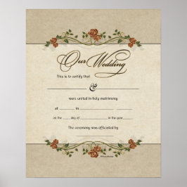 Póster Certificado de Boda de pancartas florales