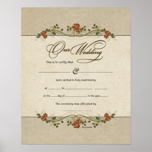 Póster Certificado de Boda de pancartas florales