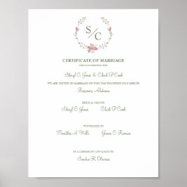 Póster Certificado de Boda de Symbolyc Pink Floral Garlan