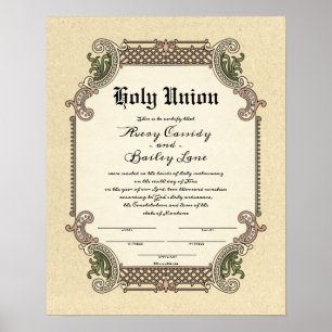 Póster Certificado de Boda de Trellis de la Unión Santa