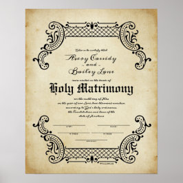 Póster Certificado de Boda de Trellis de la Unión Santa