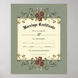 Póster Certificado de Boda del marco de la pancarta Ornat