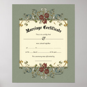Póster Certificado de Boda del marco de la pancarta Ornat