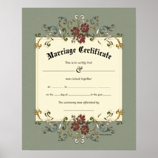 Póster Certificado de Boda del marco de la pancarta Ornat