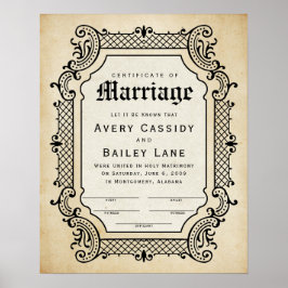 Póster Certificado de Boda del marco del borde antiguo de