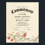 Póster Certificado de Boda floral "Ceremonia de compromis<br><div class="desc">¡Preserve sus recuerdos bodas! Certificados Ceremoniales de Boda para TODOS los Sindicatos y Asociaciones. El H Personalize para "hacerlo propio" — Reescriba todo el texto / todas las frases para reflejar su unión única. (H) Este tipo de certificado incluye líneas de firma para que el funcionario, los testigos o el...</div>
