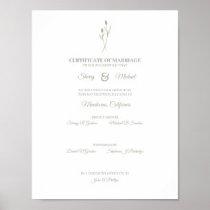 Póster Certificado de boda Flores Silvestres Florales Sag