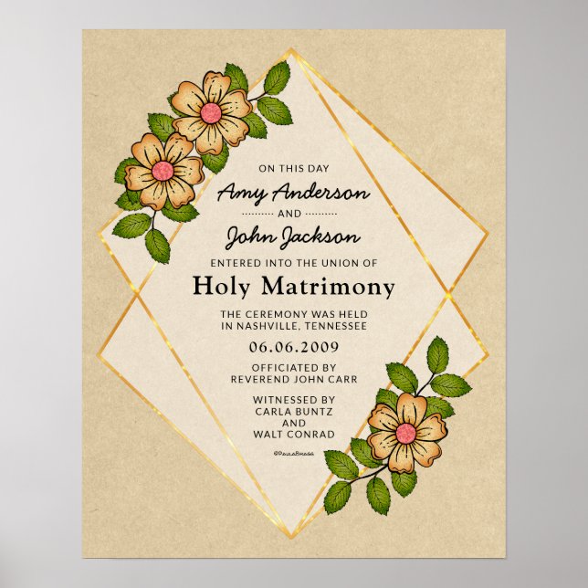 Póster Certificado de Boda geométrico "Matrimonio sagrado (Frente)