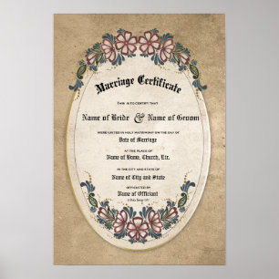 Póster Certificado de Boda-Matrimonio: (Recuerdo Ornament