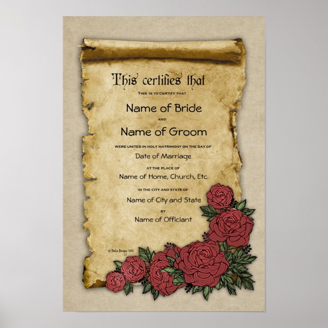 Póster Certificado de Boda-Matrimonio-(Recuerdo Ornamenta (Frente)