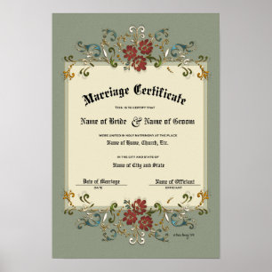 Póster Certificado de Boda-Matrimonio-(Recuerdo Ornamenta